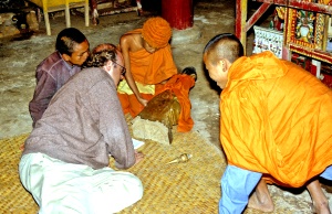 reading the text at the Buddha of Ban Nam Dai